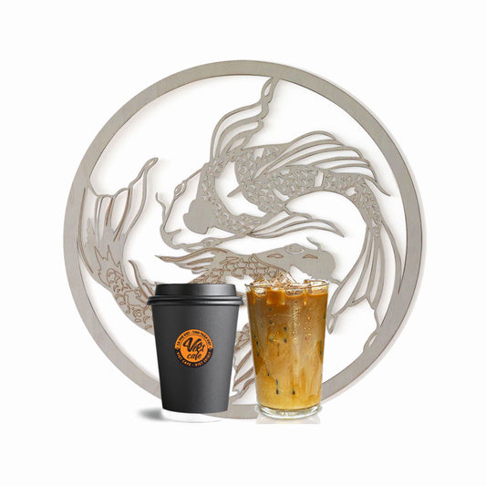 1 cà phê sữa đá + 1 tấm thiền gỗ cá Koi | Thiền | Cafe Việt