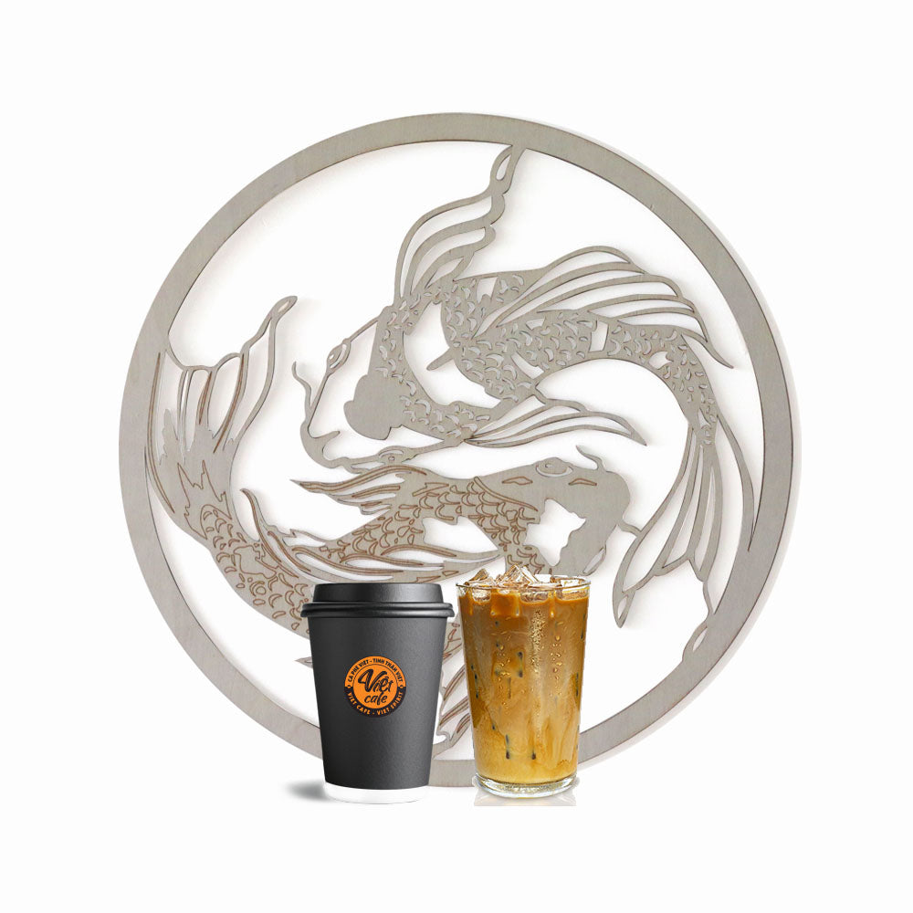 1 cà phê sữa đá + 1 tấm thiền gỗ cá Koi | Thiền | Cafe Việt